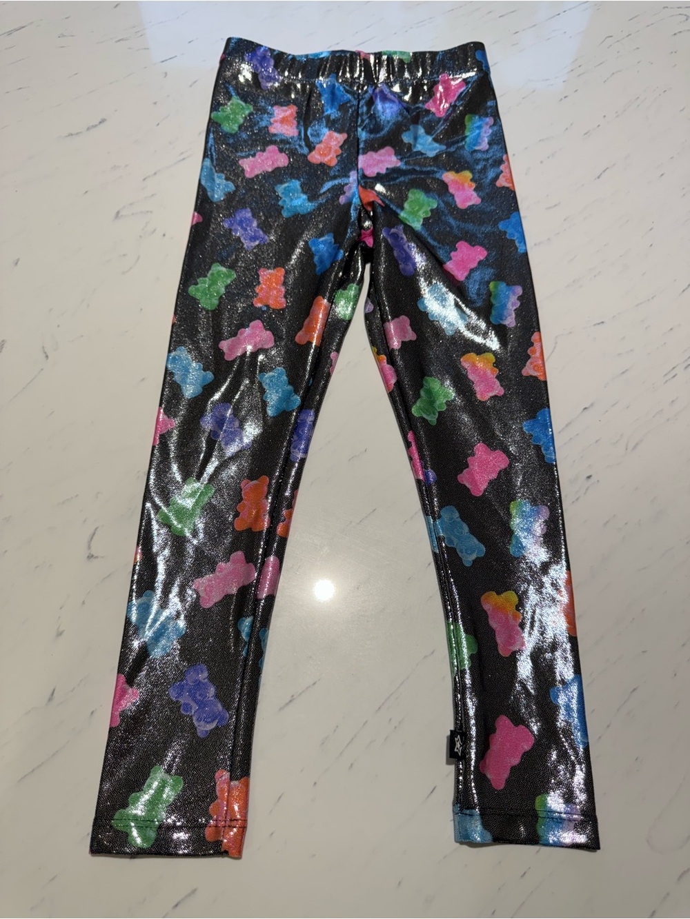 Pixielane Girls' Black Shiny Gummy Bear Print Leggings - Multicolor